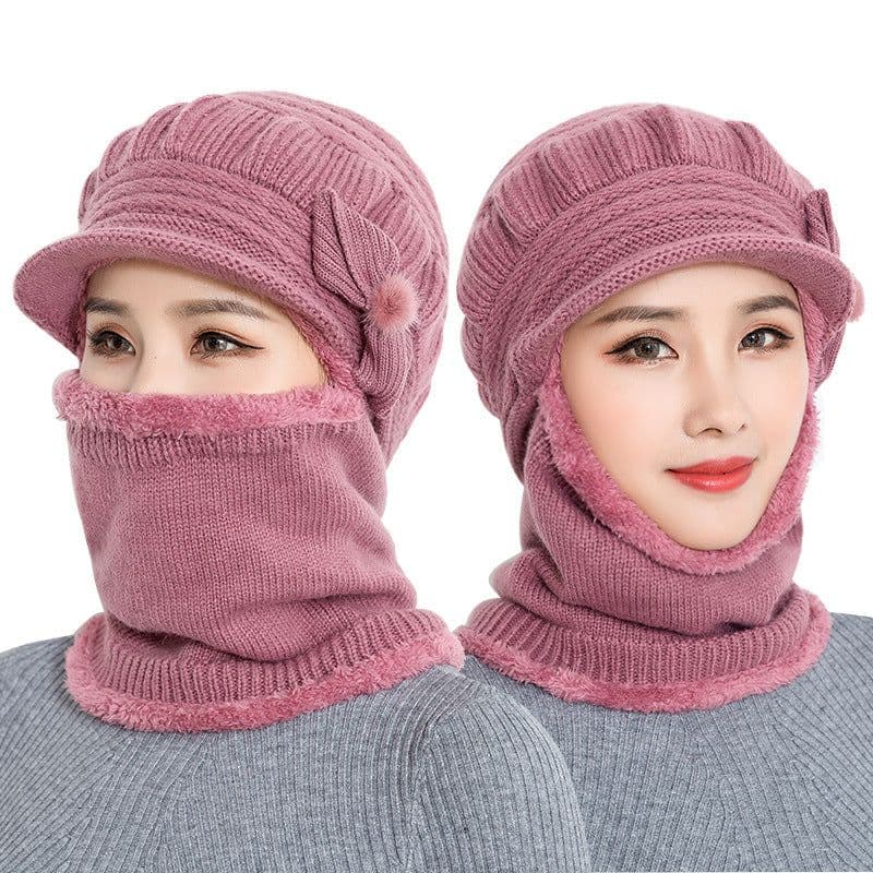image-Sibeiro Rabbit Fur Knit Hat Scarf Winter Windproof Cap for Women