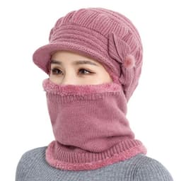 image-Sibeiro Rabbit Fur Knit Hat Scarf Winter Windproof Cap for Women