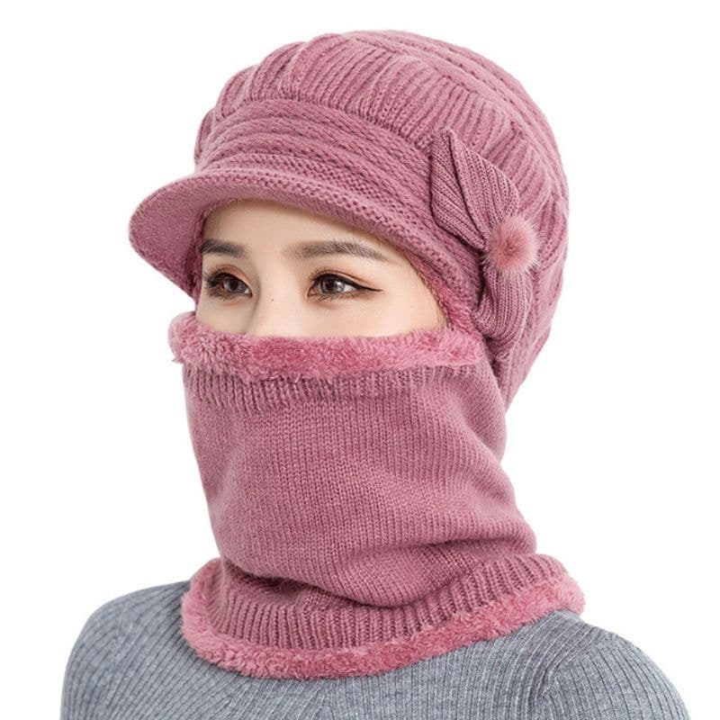 image-Sibeiro Rabbit Fur Knit Hat Scarf Winter Windproof Cap for Women
