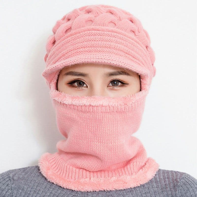 image-Sibeiro Rabbit Fur Knit Hat Scarf Winter Windproof Cap for Women