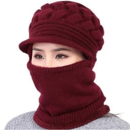 image-Sibeiro Rabbit Fur Knit Hat Scarf Winter Windproof Cap for Women