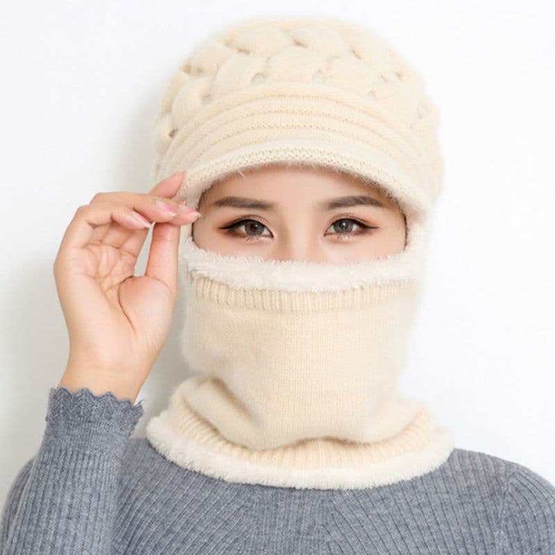 image-Sibeiro Rabbit Fur Knit Hat Scarf Winter Windproof Cap for Women