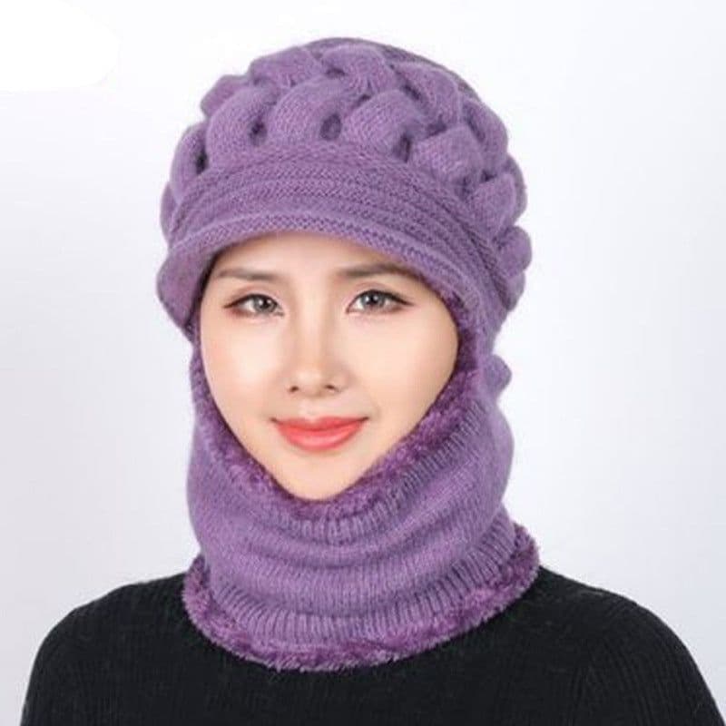 image-Sibeiro Rabbit Fur Knit Hat Scarf Winter Windproof Cap for Women