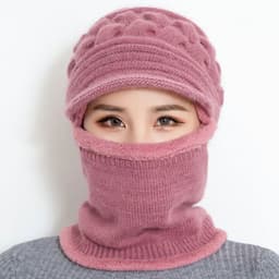 image-Sibeiro Rabbit Fur Knit Hat Scarf Winter Windproof Cap for Women