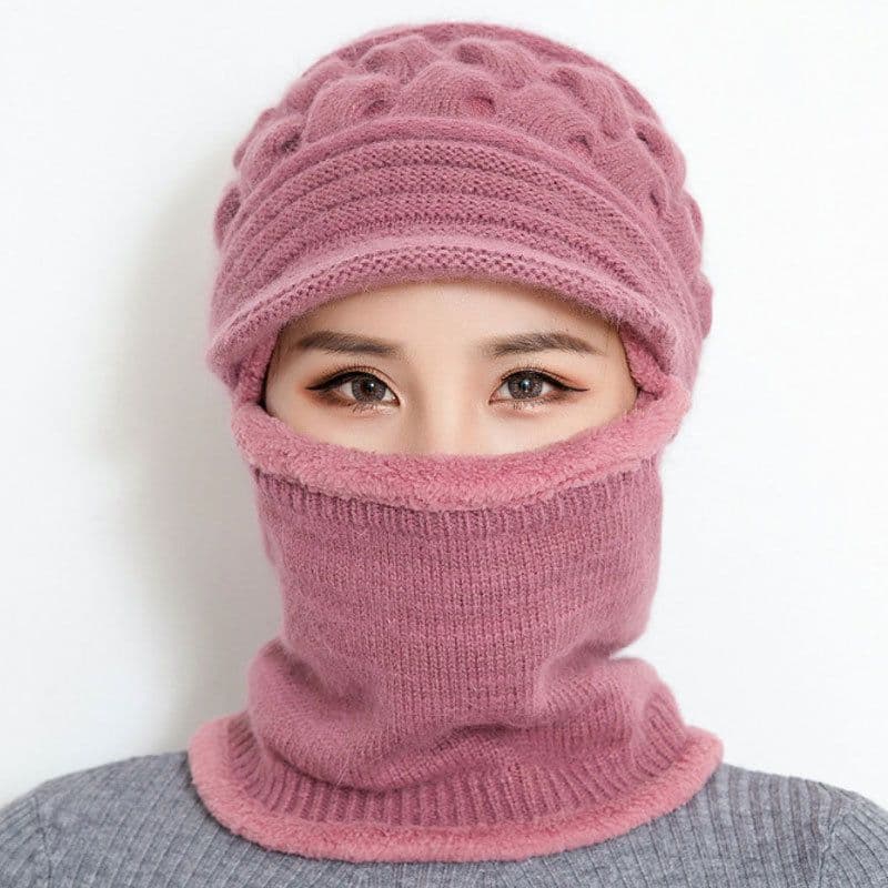 image-Sibeiro Rabbit Fur Knit Hat Scarf Winter Windproof Cap for Women