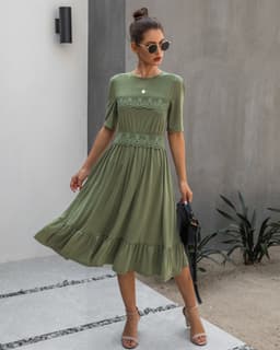 image-Women's Round Neck High Waist Midi Dress B202LQM020