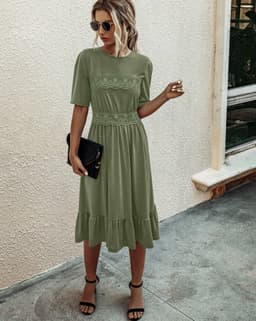 image-Women's Round Neck High Waist Midi Dress B202LQM020