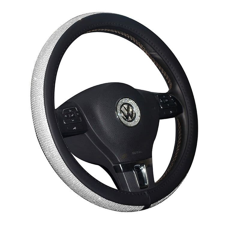image-Rhinestone Crystal Diamond Car Steering Wheel Cover 38cm Black