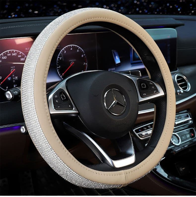 image-Rhinestone Crystal Diamond Car Steering Wheel Cover 38cm Black