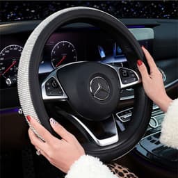 image-Rhinestone Crystal Diamond Car Steering Wheel Cover 38cm Black