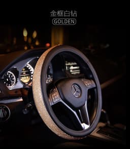 image-Rhinestone Crystal Diamond Car Steering Wheel Cover 38cm Black