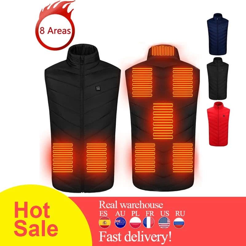 image-8 Areas USB Heated Vest Sleeveless Winter Jacket Men Outdoor Hiking