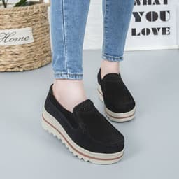 image-Women's Platform Loafers Korean Style Casual Slip-On Shoes