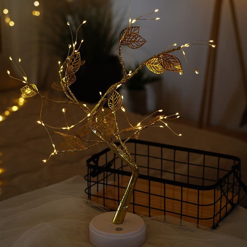 image-LED Tree Light with 72 Lights Golden Leaf Battery USB Touch Switch