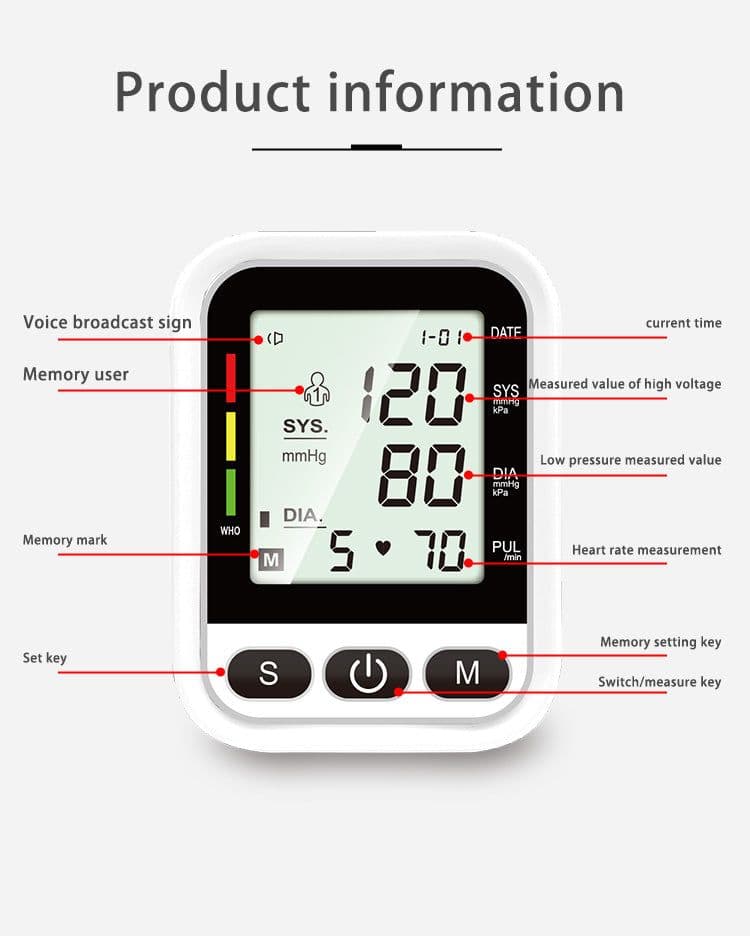 image-YSL-B08 Arm Blood Pressure Monitor with Voice Broadcast LCD Screen