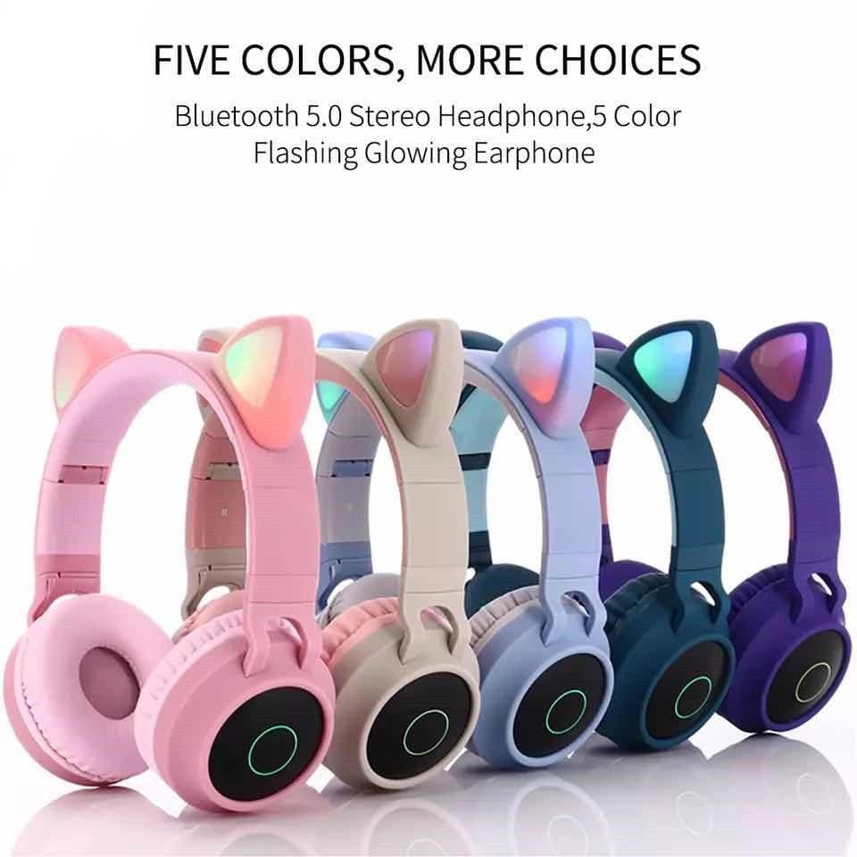 image-Wireless Bluetooth Headset LED Cat Ear Headphones Stereo