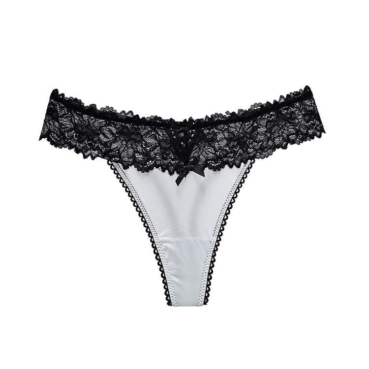 image-Women's Lace Thong Low Waist Underwear Black One Size