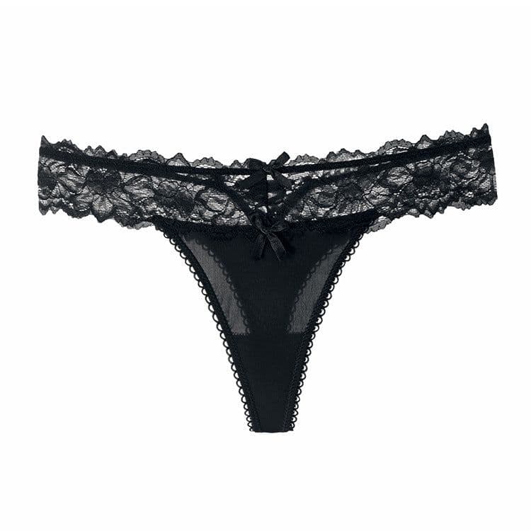 image-Women's Lace Thong Low Waist Underwear Black One Size