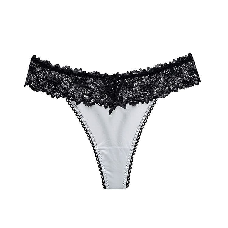 image-Women's Lace Thong Low Waist Underwear Black One Size