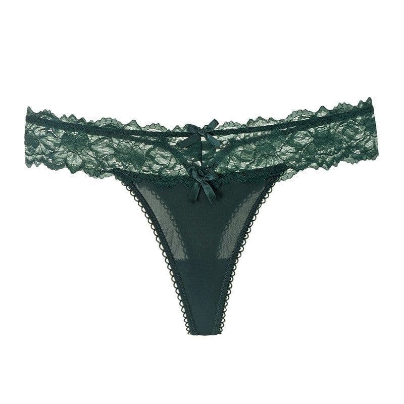 image-Women's Lace Thong Low Waist Underwear Black One Size