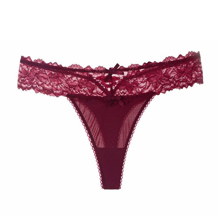 image-Women's Lace Thong Low Waist Underwear Black One Size