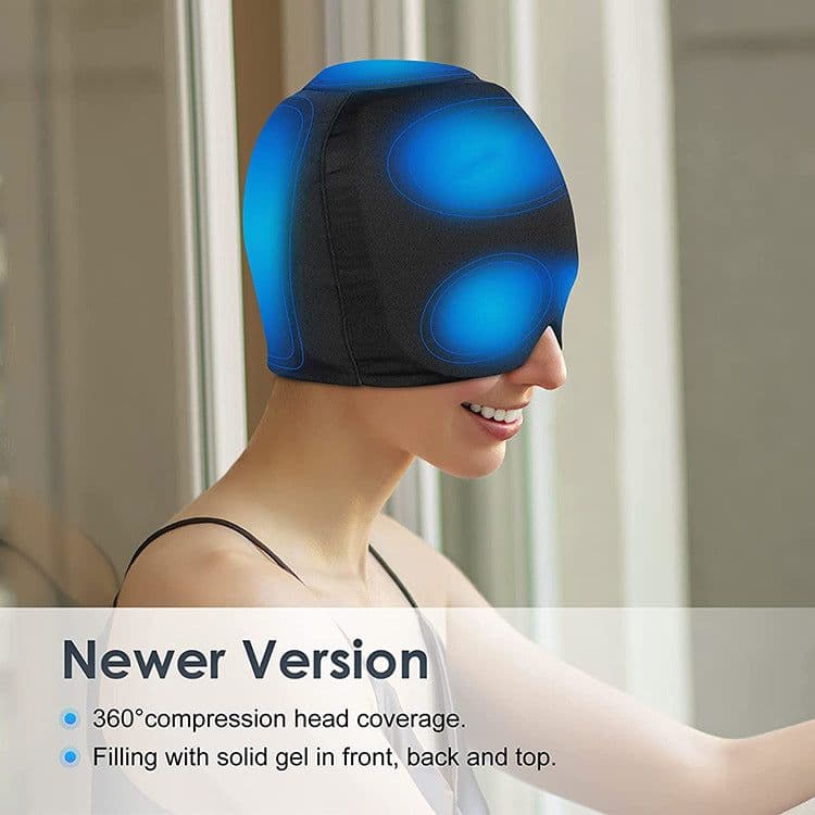 image-Gel Cap Headache Relief Hot Cold Compress Headgear Black