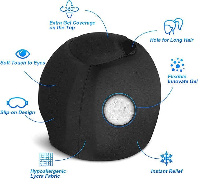 image-Gel Cap Headache Relief Hot Cold Compress Headgear Black