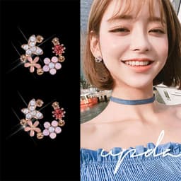 image-S925 Silver Needle Pearl Flower Earrings Korean Style Geometric