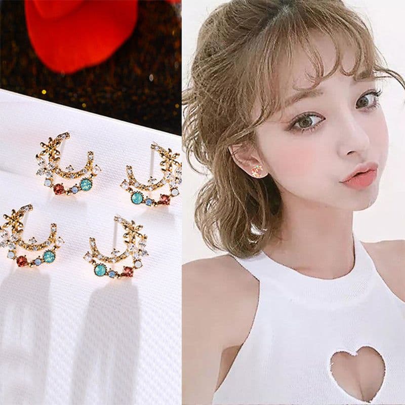 image-S925 Silver Needle Pearl Flower Earrings Korean Style Geometric