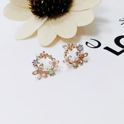 image-S925 Silver Needle Pearl Flower Earrings Korean Style Geometric