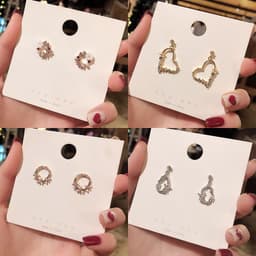 image-S925 Silver Needle Pearl Flower Earrings Korean Style Geometric
