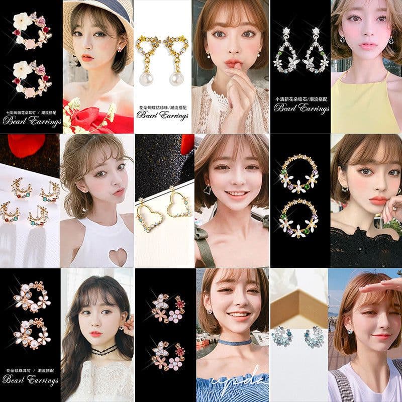 image-S925 Silver Needle Pearl Flower Earrings Korean Style Geometric