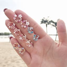 image-S925 Silver Needle Pearl Flower Earrings Korean Style Geometric