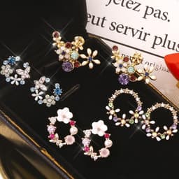 image-S925 Silver Needle Pearl Flower Earrings Korean Style Geometric