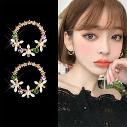 image-S925 Silver Needle Pearl Flower Earrings Korean Style Geometric