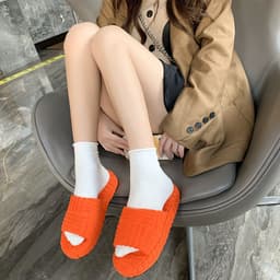 image-Women's Plus Size Plush Slippers Candy Color Flat Thick Sole