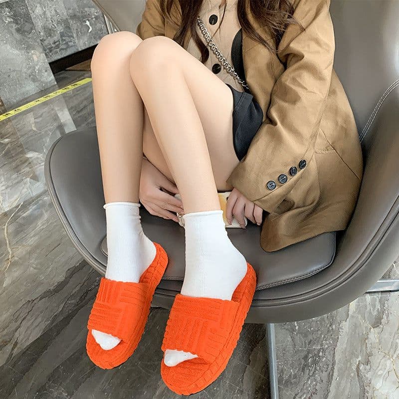 image-Women's Plus Size Plush Slippers Candy Color Flat Thick Sole