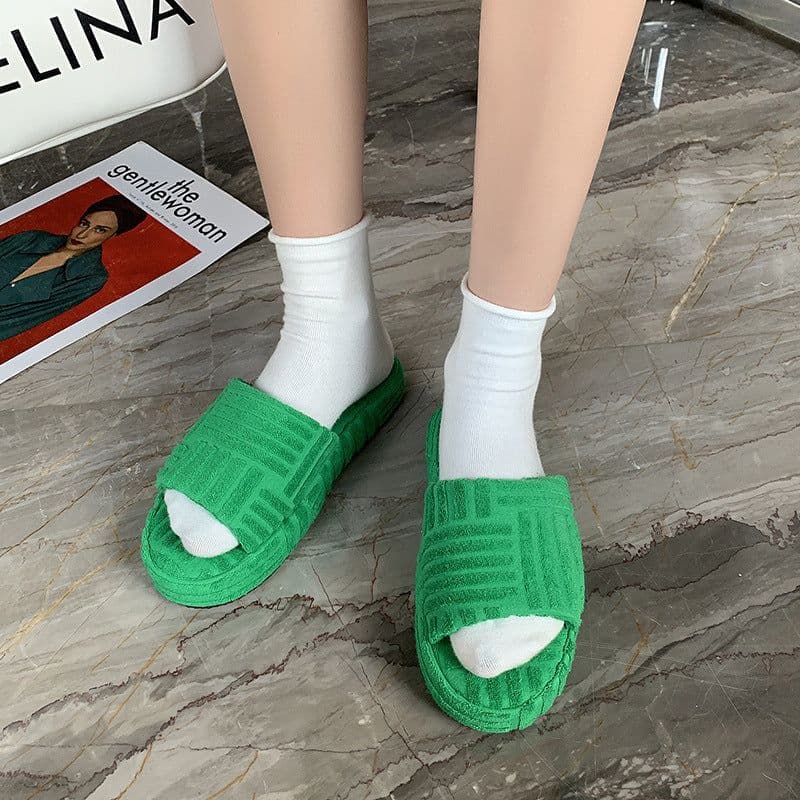 image-Women's Plus Size Plush Slippers Candy Color Flat Thick Sole