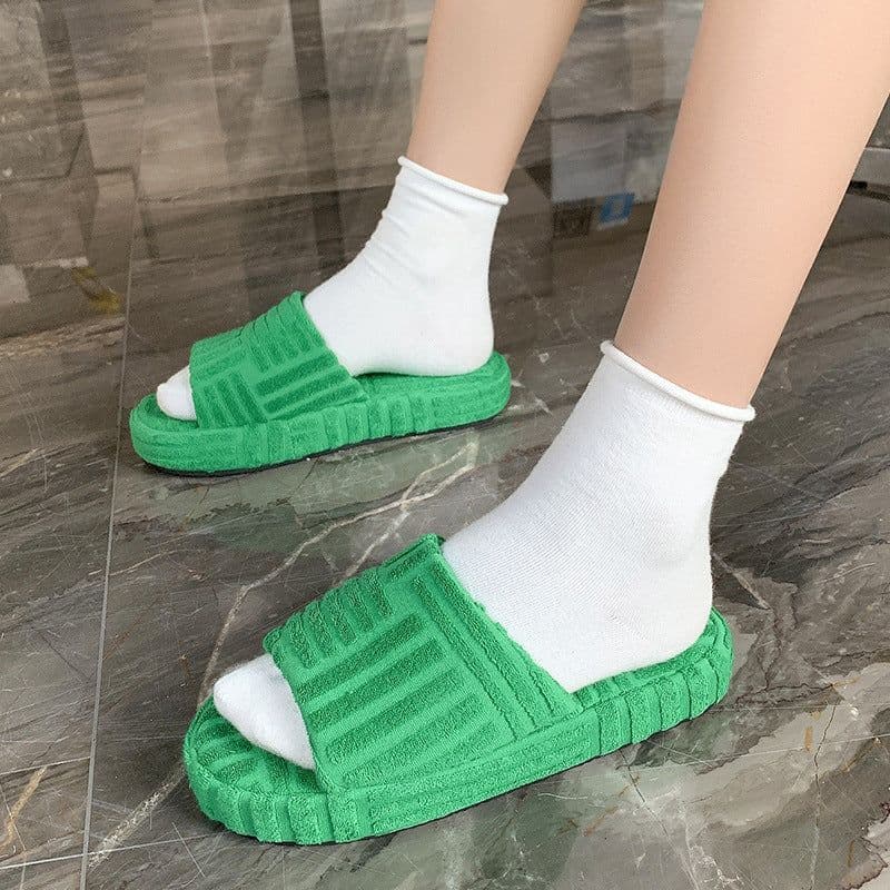 image-Women's Plus Size Plush Slippers Candy Color Flat Thick Sole
