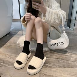 image-Women's Plus Size Plush Slippers Candy Color Flat Thick Sole