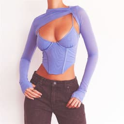image-Women's Purple Mesh Camisole Tank Top Two Piece Set