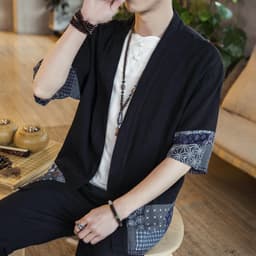 image-Men's Linen Cotton Cardigan Shirt Half Sleeve Summer Casual