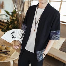 image-Men's Linen Cotton Cardigan Shirt Half Sleeve Summer Casual