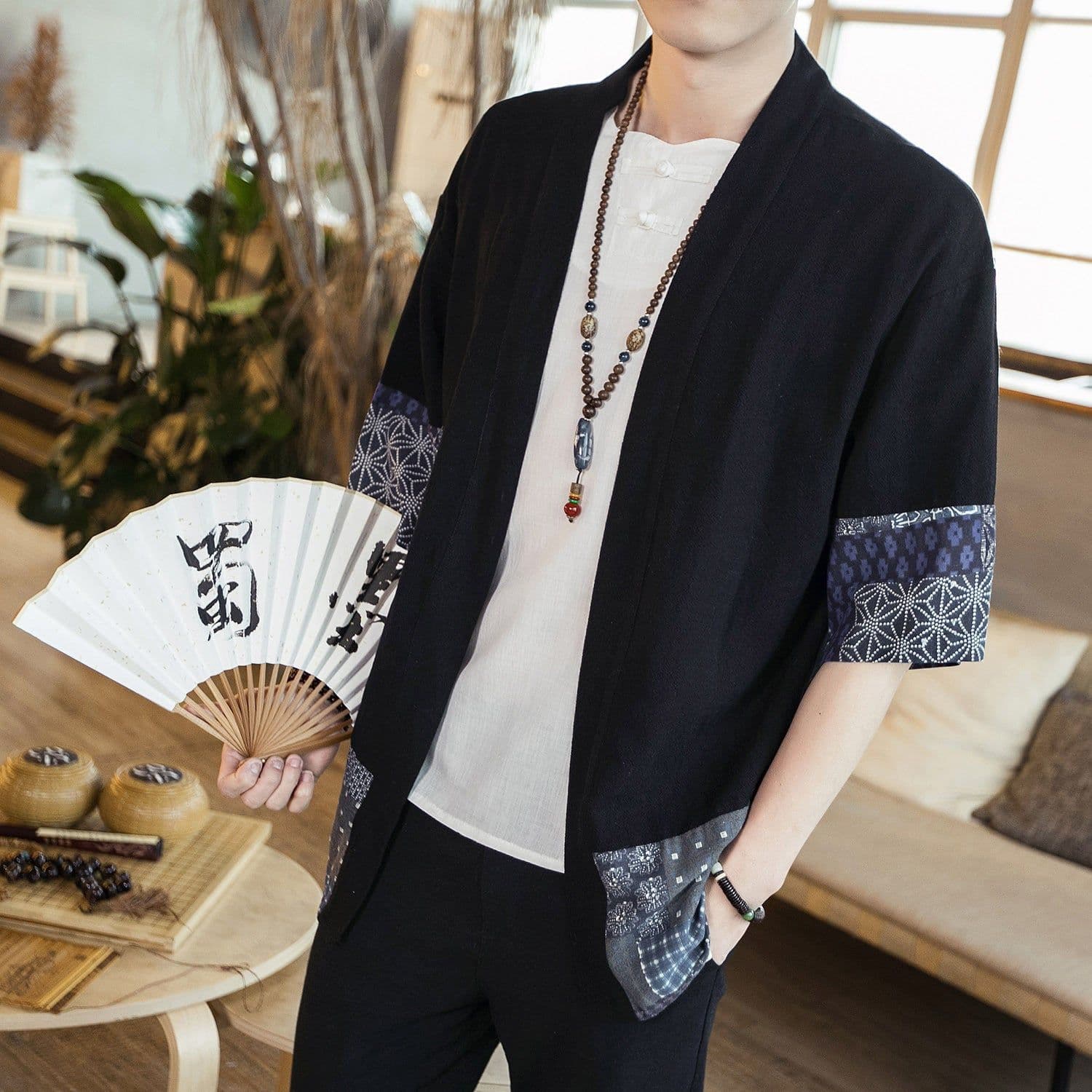 image-Men's Linen Cotton Cardigan Shirt Half Sleeve Summer Casual