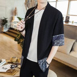 image-Men's Linen Cotton Cardigan Shirt Half Sleeve Summer Casual