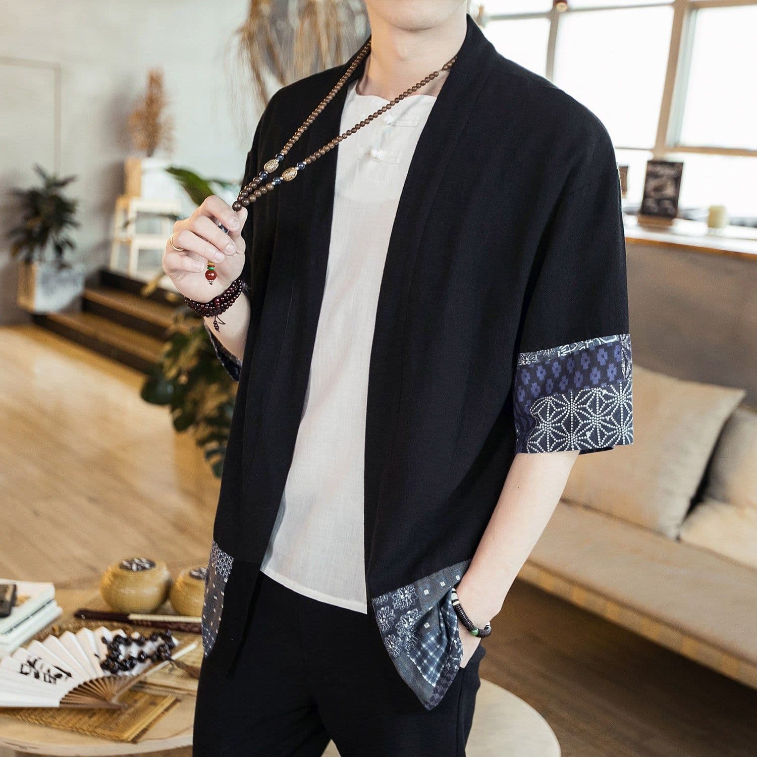 image-Men's Linen Cotton Cardigan Shirt Half Sleeve Summer Casual