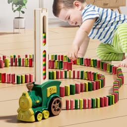 image-Domino Train Building Blocks Set Electric Toy for Kids Ages 3+