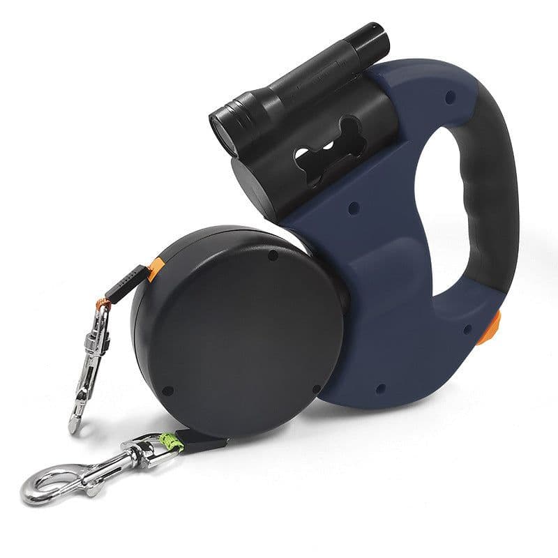 image-Automatic Retractable Dog Leash with LED Flashlight Dual Head