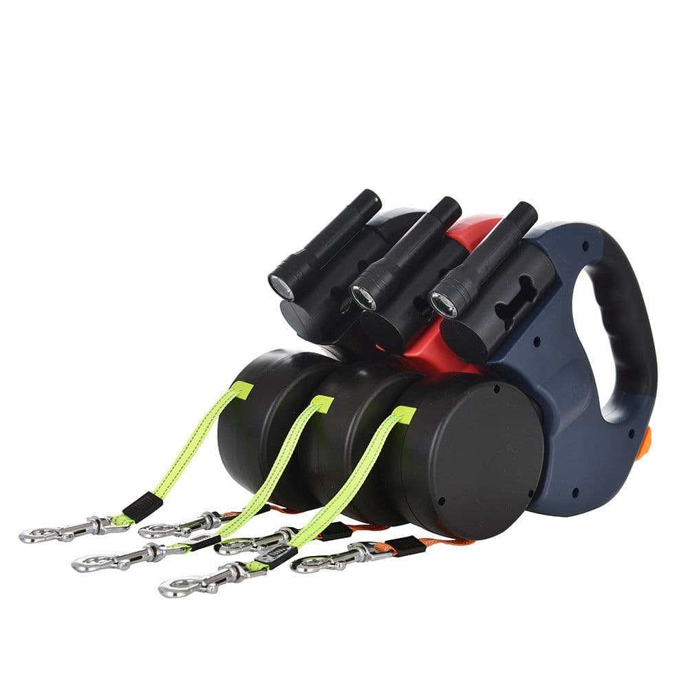 image-Automatic Retractable Dog Leash with LED Flashlight Dual Head