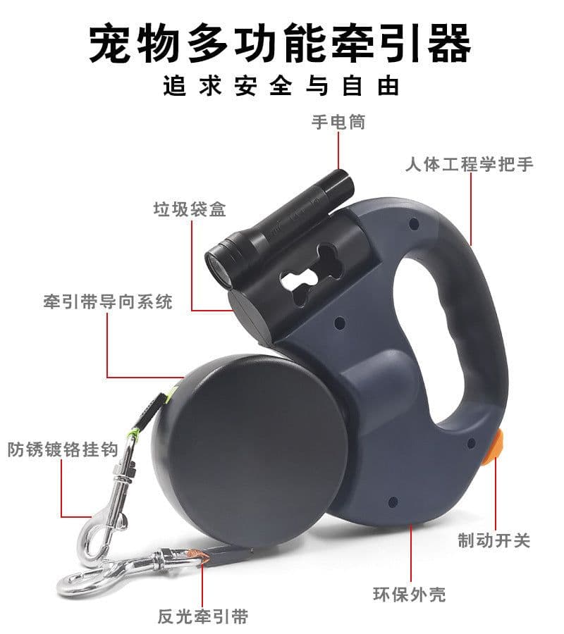 image-Automatic Retractable Dog Leash with LED Flashlight Dual Head